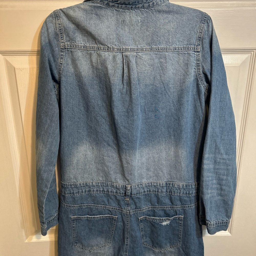 Fashion Nova Light Blue Distressed Denim Jumpsuit Romper - Picture 8 of 13